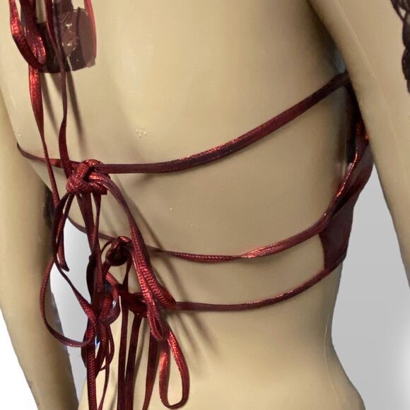 Dolls Kill Red Ruby Shiny Metallic Mama Festival Club Bra Top New - Picture 4 of 9